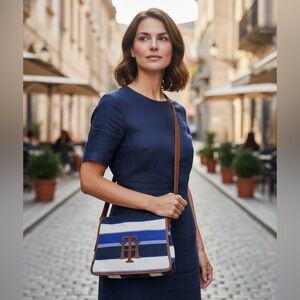 Tommy Hilfiger Blue and White Striped Crossbody Bag